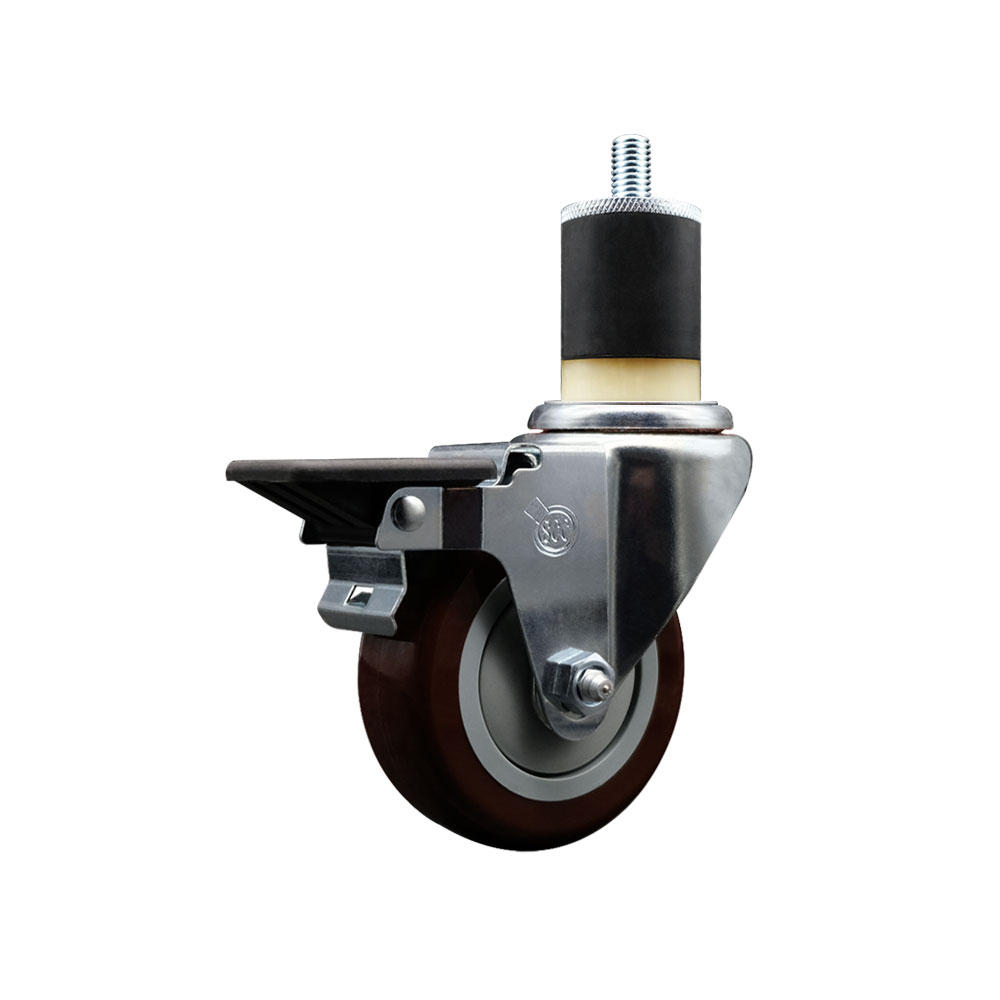 Polyurethane Expanding Stem Swivel Caster with 3.5 Inch Maroon Wheel and 1-7/8" Stem & Posi Locking Brake - 300 lbs. Capacity Per Caster - Service Caster Brand — photo 1