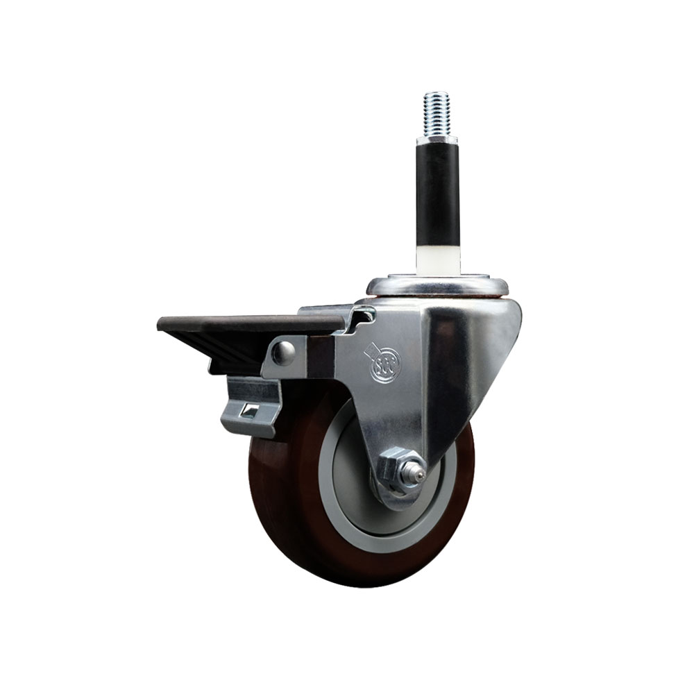 Polyurethane Expanding Stem Swivel Caster with 3.5 Inch Maroon Wheel and 7/8" Stem & Posi Locking Brake - 300 lbs. Capacity Per Caster - Service Caster Brand — photo 1