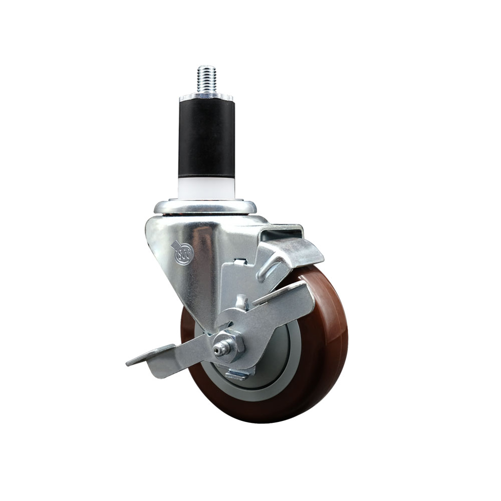 Polyurethane Expanding Stem Swivel Caster with 3.5 Inch Maroon Wheel and 1-1/2" Stem & Top Locking Brake - 300 lbs. Capacity Per Caster - Service Caster Brand — photo 1