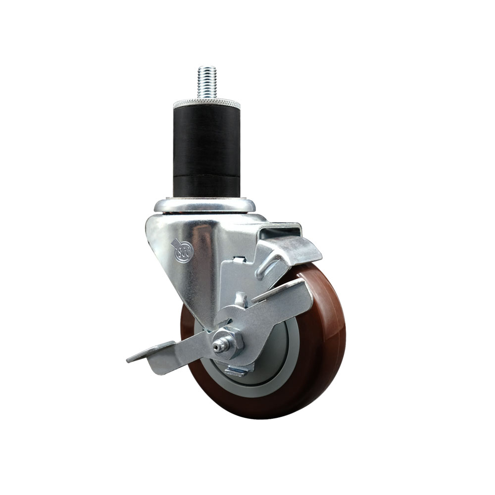 Polyurethane Expanding Stem Swivel Caster with 3.5 Inch Maroon Wheel and 1-3/4" Stem & Top Locking Brake - 300 lbs. Capacity Per Caster - Service Caster Brand — photo 1