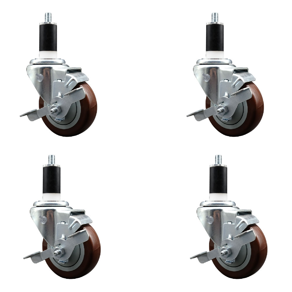 Polyurethane Swivel Expanding Stem Caster Set of 4 with 3.5 Inch Maroon Wheels and 1-3/8" Stems - Includes 4 Swivel with Top Locking Brakes - 300 lbs. Capacity Per Caster - Service Caster Brand — photo 1
