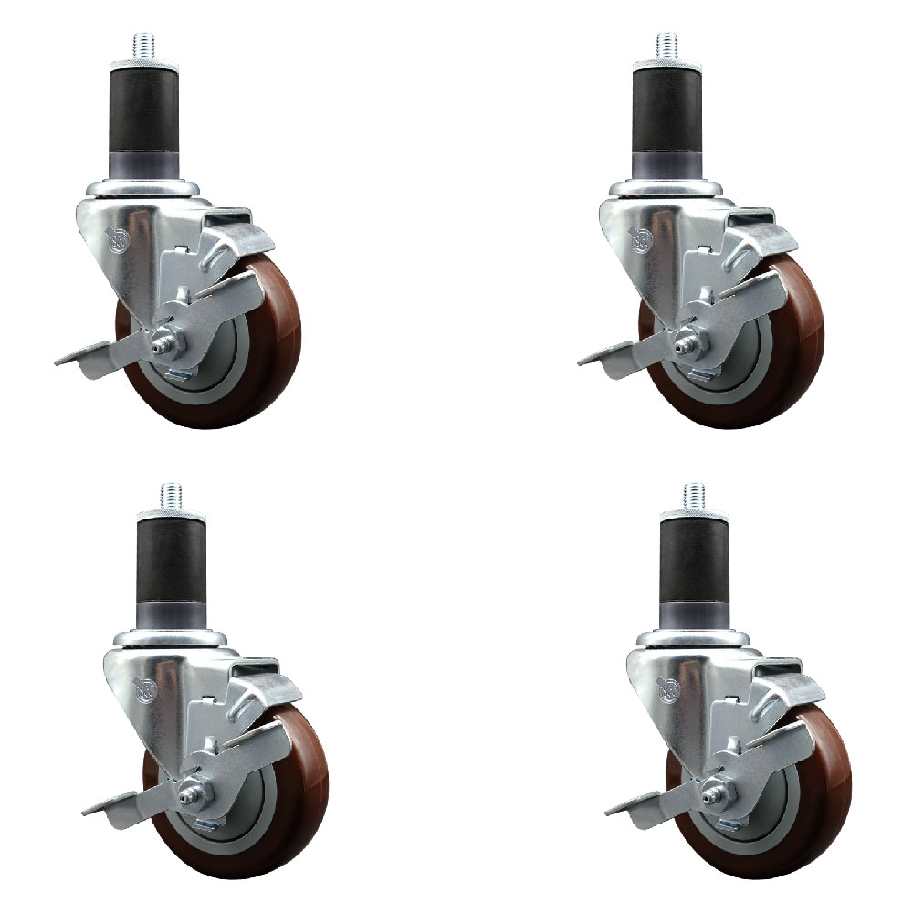 Polyurethane Swivel Expanding Stem Caster Set of 4 with 3.5 Inch Maroon Wheels and 1-5/8" Stems - Includes 4 Swivel with Top Locking Brakes - 300 lbs. Capacity Per Caster - Service Caster Brand — photo 1