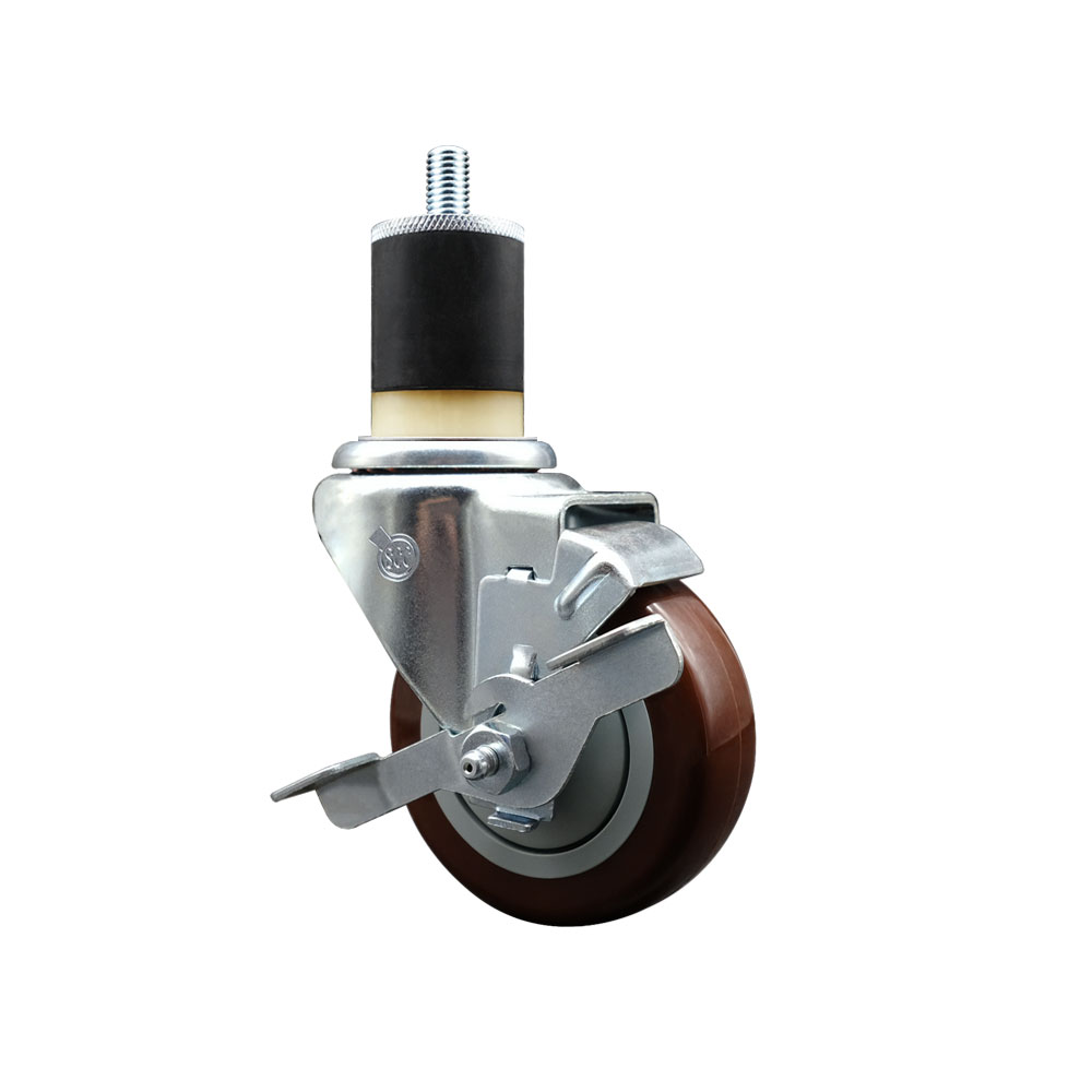 Stainless Steel Polyurethane Expanding Stem Swivel Caster with 3.5 Inch Maroon Wheel and 1-7/8" Stem & Top Locking Brake - 300 lbs. Capacity Per Caster - Service Caster Brand — photo 1