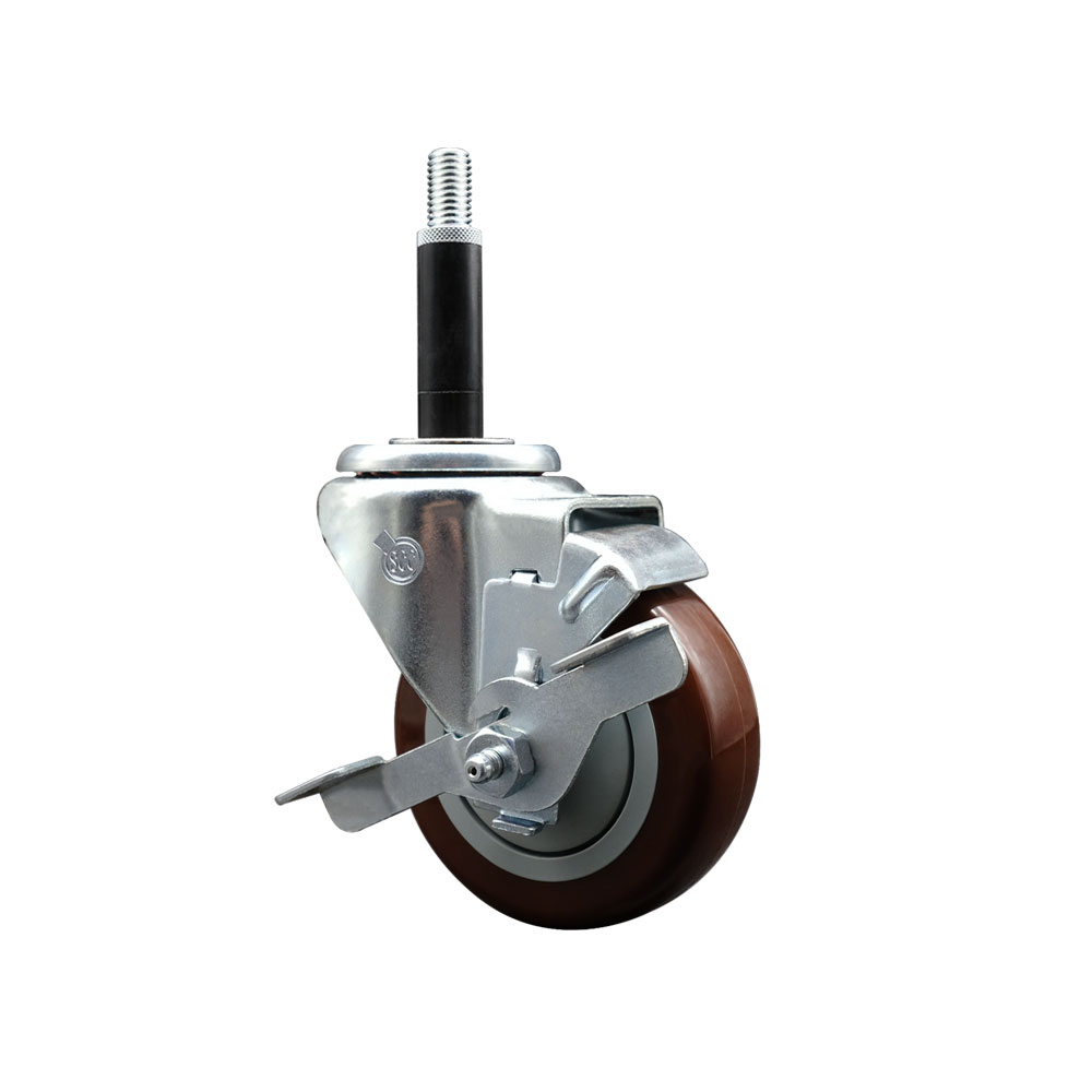 Stainless Steel Polyurethane Expanding Stem Swivel Caster with 3.5 Inch Maroon Wheel and 3/4" Stem & Top Locking Brake - 300 lbs. Capacity Per Caster - Service Caster Brand — photo 1