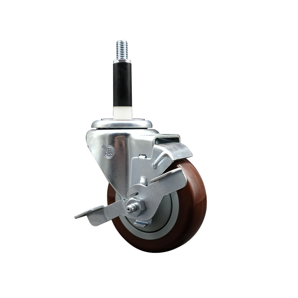 Stainless Steel Polyurethane Expanding Stem Swivel Caster with 3.5 Inch Maroon Wheel and 7/8" Stem & Top Locking Brake - 300 lbs. Capacity Per Caster - Service Caster Brand — photo 1