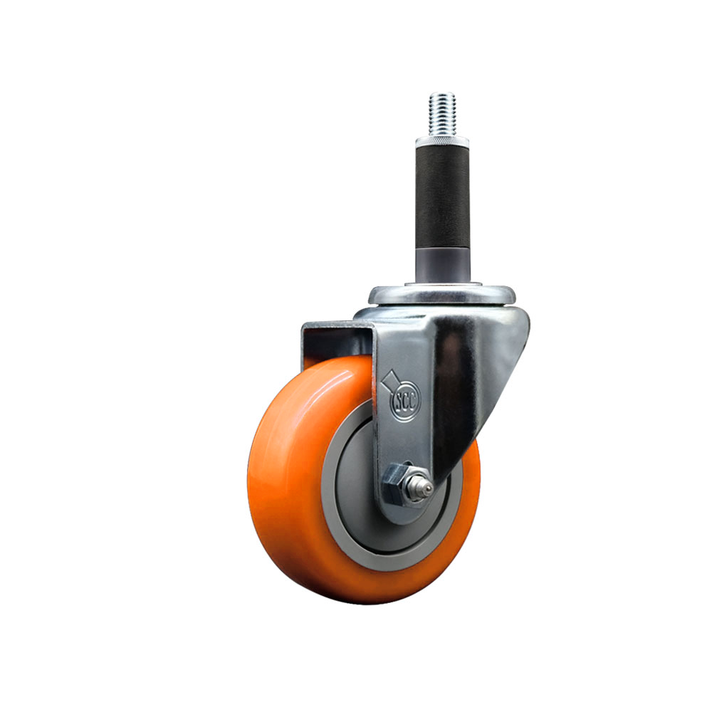 Stainless Steel Polyurethane Expanding Stem Swivel Caster with 3.5 Inch Orange Wheel and 1" Stem - 300 lbs. Capacity Per Caster - Service Caster Brand — photo 1