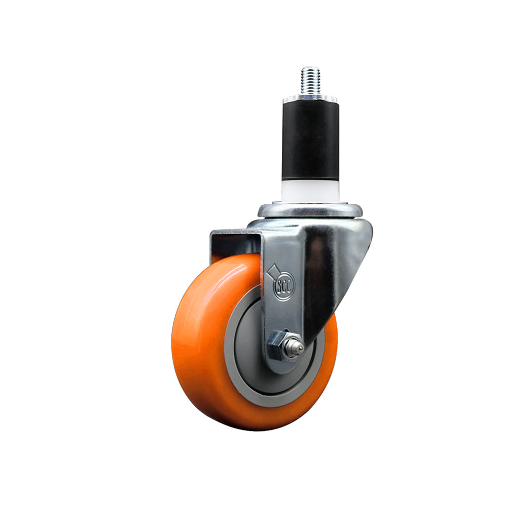 Stainless Steel Polyurethane Expanding Stem Swivel Caster with 3.5 Inch Orange Wheel and 1-1/2" Stem - 300 lbs. Capacity Per Caster - Service Caster Brand — photo 1