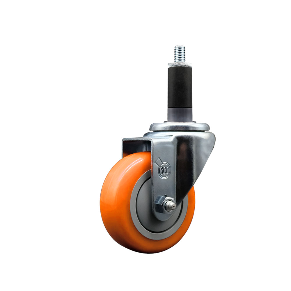 Stainless Steel Polyurethane Expanding Stem Swivel Caster with 3.5 Inch Orange Wheel and 1-1/8" Stem - 300 lbs. Capacity Per Caster - Service Caster Brand — photo 1