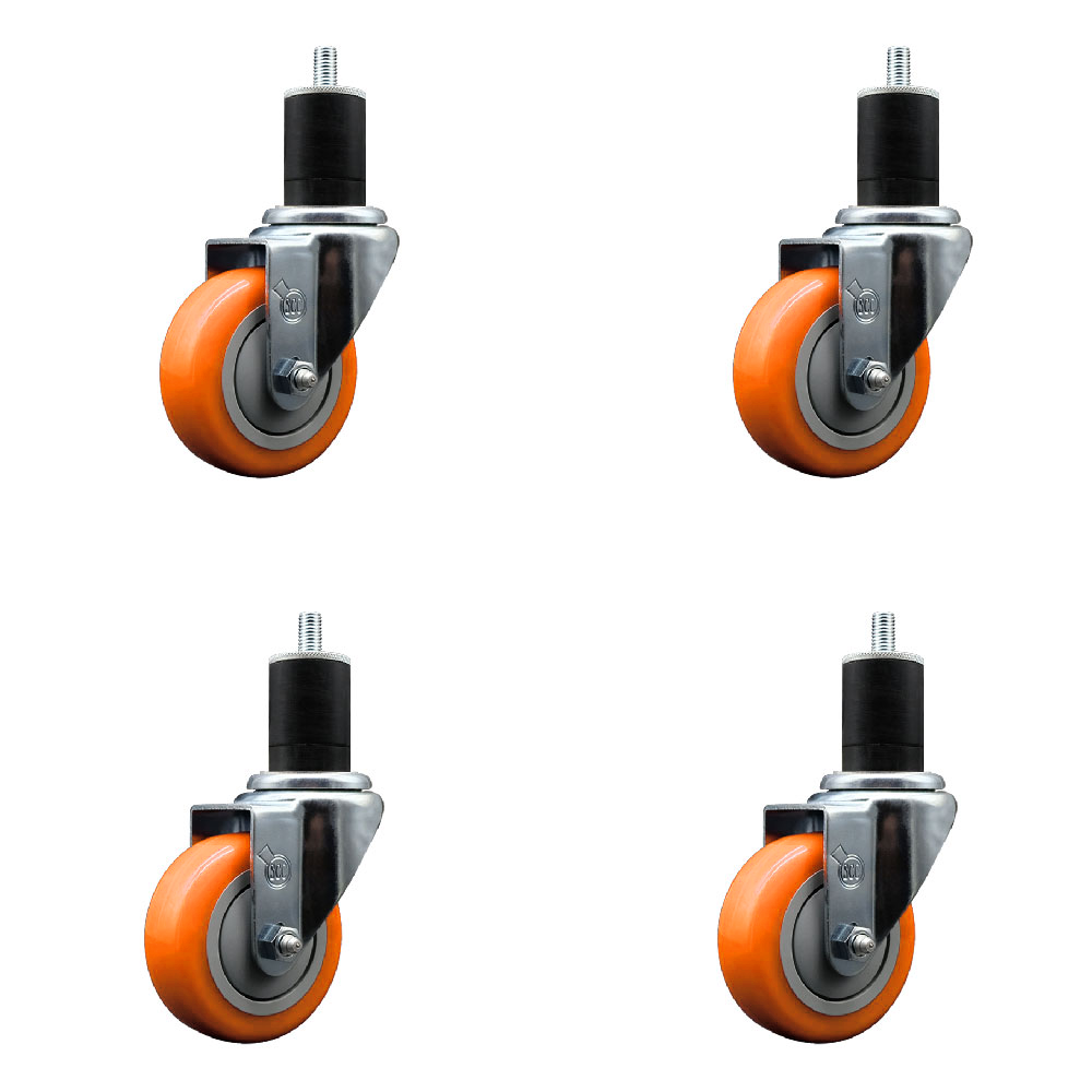 Stainless Steel Polyurethane Swivel Expanding Stem Caster Set of 4 with 3.5 Inch Orange Wheels and 1-3/4" Stems - Includes 4 Swivel - 300 lbs. Capacity Per Caster - Service Caster Brand — photo 1