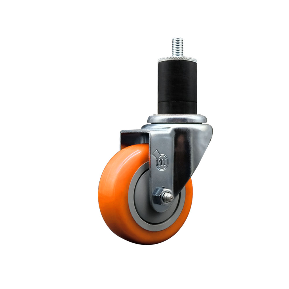 Stainless Steel Polyurethane Expanding Stem Swivel Caster with 3.5 Inch Orange Wheel and 1-3/4" Stem - 300 lbs. Capacity Per Caster - Service Caster Brand — photo 1