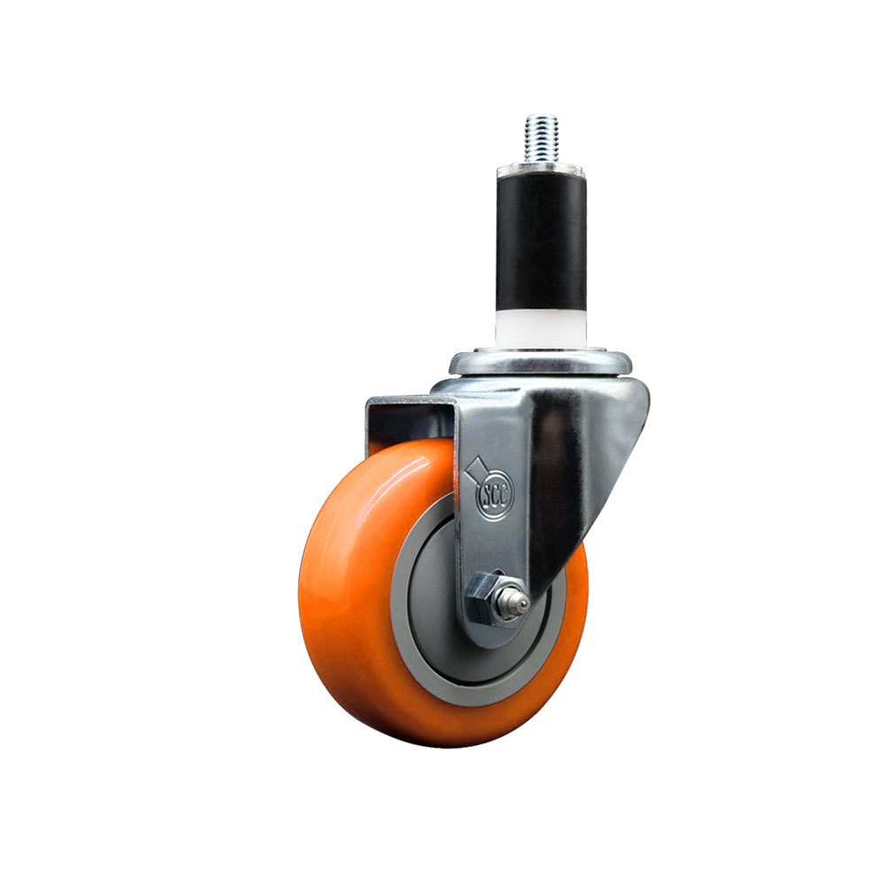 Stainless Steel Polyurethane Expanding Stem Swivel Caster with 3.5 Inch Orange Wheel and 1-3/8" Stem - 300 lbs. Capacity Per Caster - Service Caster Brand — photo 1