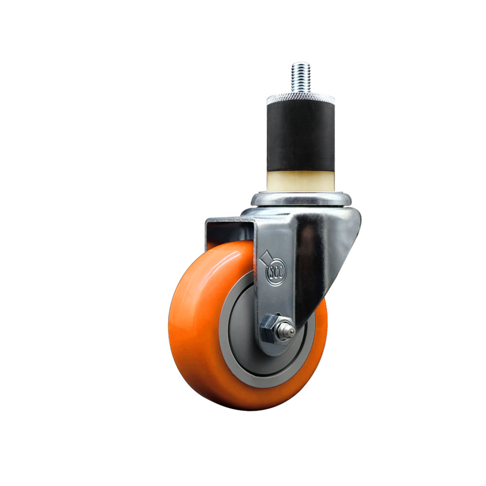 Stainless Steel Polyurethane Expanding Stem Swivel Caster with 3.5 Inch Orange Wheel and 1-7/8" Stem - 300 lbs. Capacity Per Caster - Service Caster Brand — photo 1