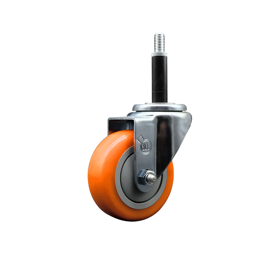 Polyurethane Expanding Stem Swivel Caster with 3.5 Inch Orange Wheel and 3/4" Stem - 300 lbs. Capacity Per Caster - Service Caster Brand — photo 1