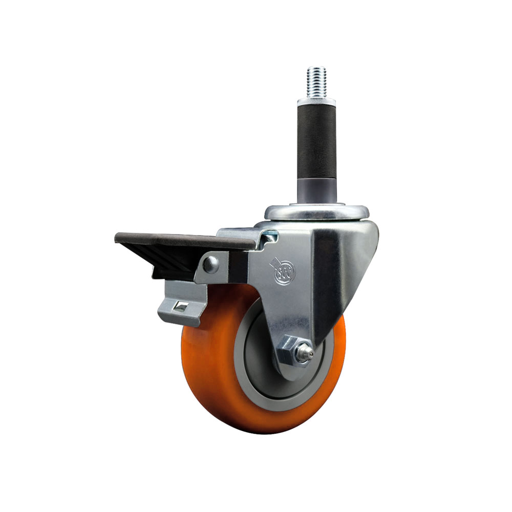 Polyurethane Expanding Stem Swivel Caster with 3.5 Inch Orange Wheel and 1" Stem & Posi Locking Brake - 300 lbs. Capacity Per Caster - Service Caster Brand — photo 1