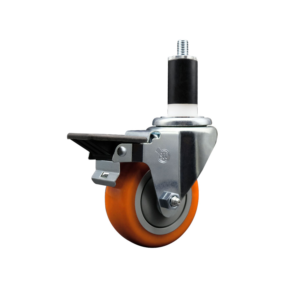 Polyurethane Expanding Stem Swivel Caster with 3.5 Inch Orange Wheel and 1-3/8" Stem & Posi Locking Brake - 300 lbs. Capacity Per Caster - Service Caster Brand — photo 1