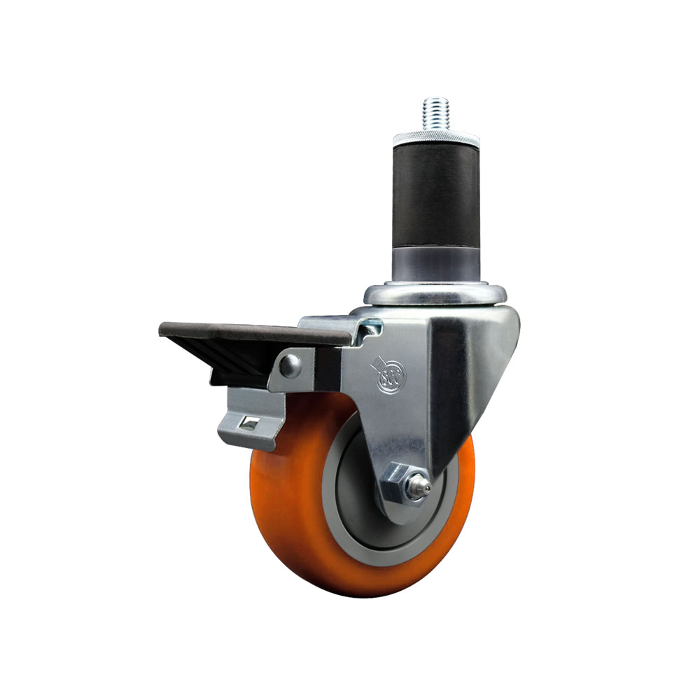 Polyurethane Expanding Stem Swivel Caster with 3.5 Inch Orange Wheel and 1-5/8" Stem & Posi Locking Brake - 300 lbs. Capacity Per Caster - Service Caster Brand — photo 1