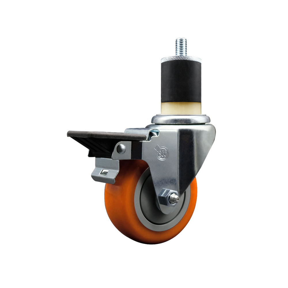 Polyurethane Expanding Stem Swivel Caster with 3.5 Inch Orange Wheel and 1-7/8" Stem & Posi Locking Brake - 300 lbs. Capacity Per Caster - Service Caster Brand — photo 1