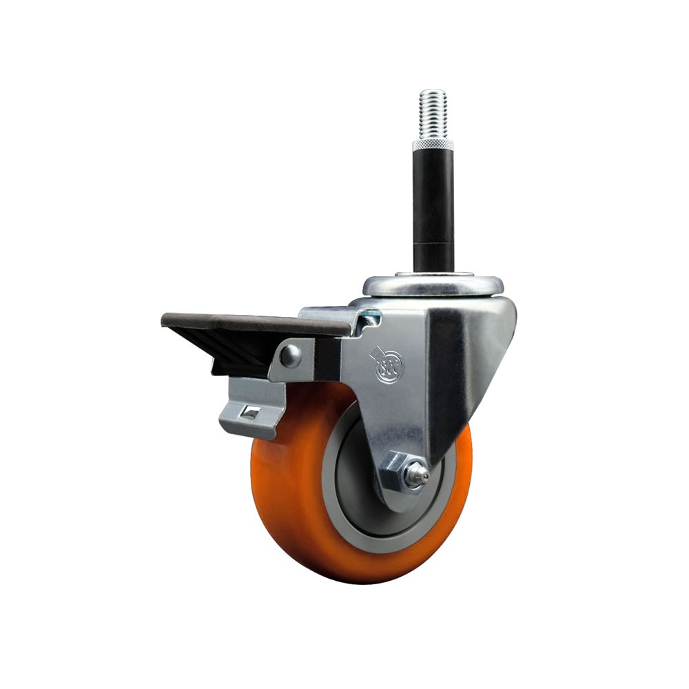 Polyurethane Expanding Stem Swivel Caster with 3.5 Inch Orange Wheel and 3/4" Stem & Posi Locking Brake - 300 lbs. Capacity Per Caster - Service Caster Brand — photo 1