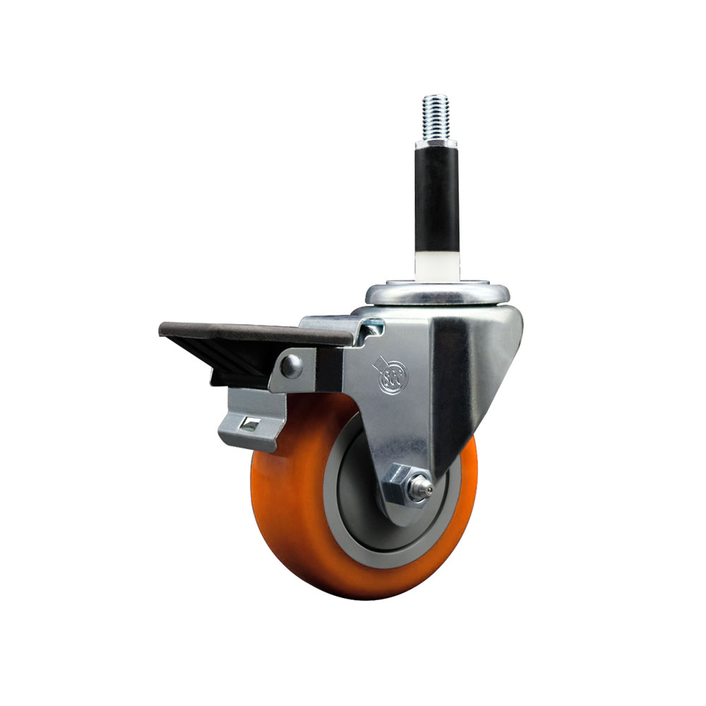 Polyurethane Expanding Stem Swivel Caster with 3.5 Inch Orange Wheel and 7/8" Stem & Posi Locking Brake - 300 lbs. Capacity Per Caster - Service Caster Brand — photo 1