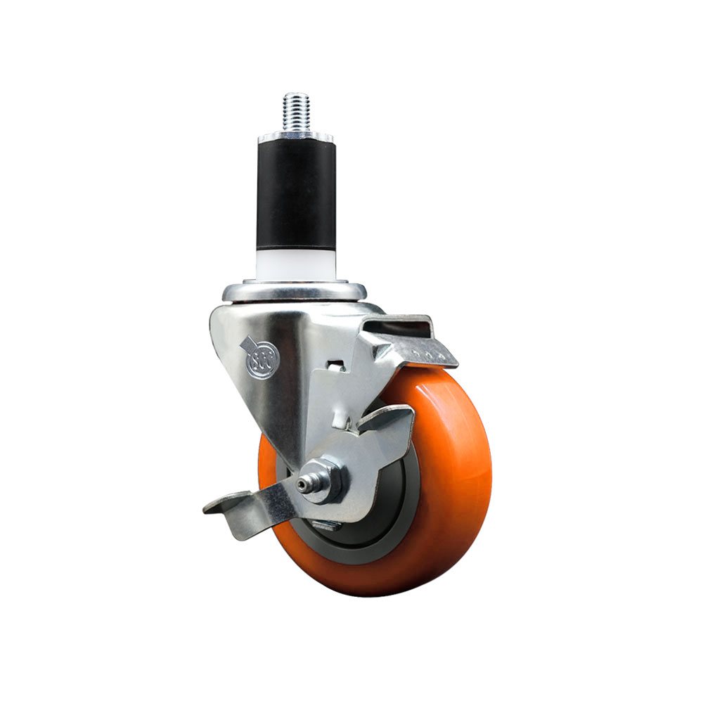 Stainless Steel Polyurethane Expanding Stem Swivel Caster with 3.5 Inch Orange Wheel and 1-1/2" Stem & Top Locking Brake - 300 lbs. Capacity Per Caster - Service Caster Brand — photo 1