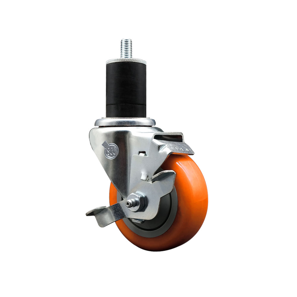 Polyurethane Expanding Stem Swivel Caster with 3.5 Inch Orange Wheel and 1-3/4" Stem & Top Locking Brake - 300 lbs. Capacity Per Caster - Service Caster Brand — photo 1