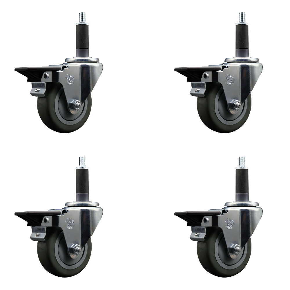 Polyurethane Swivel Expanding Stem Caster Set of 4 with 3.5 Inch Gray Wheels and 1" Stems - Includes 4 Swivel with Posi Locking Brakes - 300 lbs. Capacity Per Caster - Service Caster Brand — photo 1