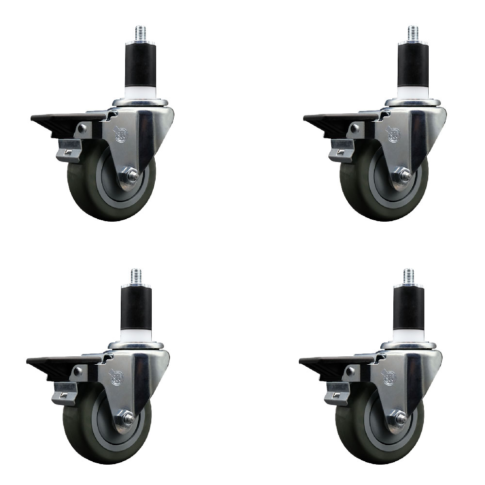 Polyurethane Swivel Expanding Stem Caster Set of 4 with 3.5 Inch Gray Wheels and 1-1/2" Stems - Includes 4 Swivel with Posi Locking Brakes - 300 lbs. Capacity Per Caster - Service Caster Brand — photo 1