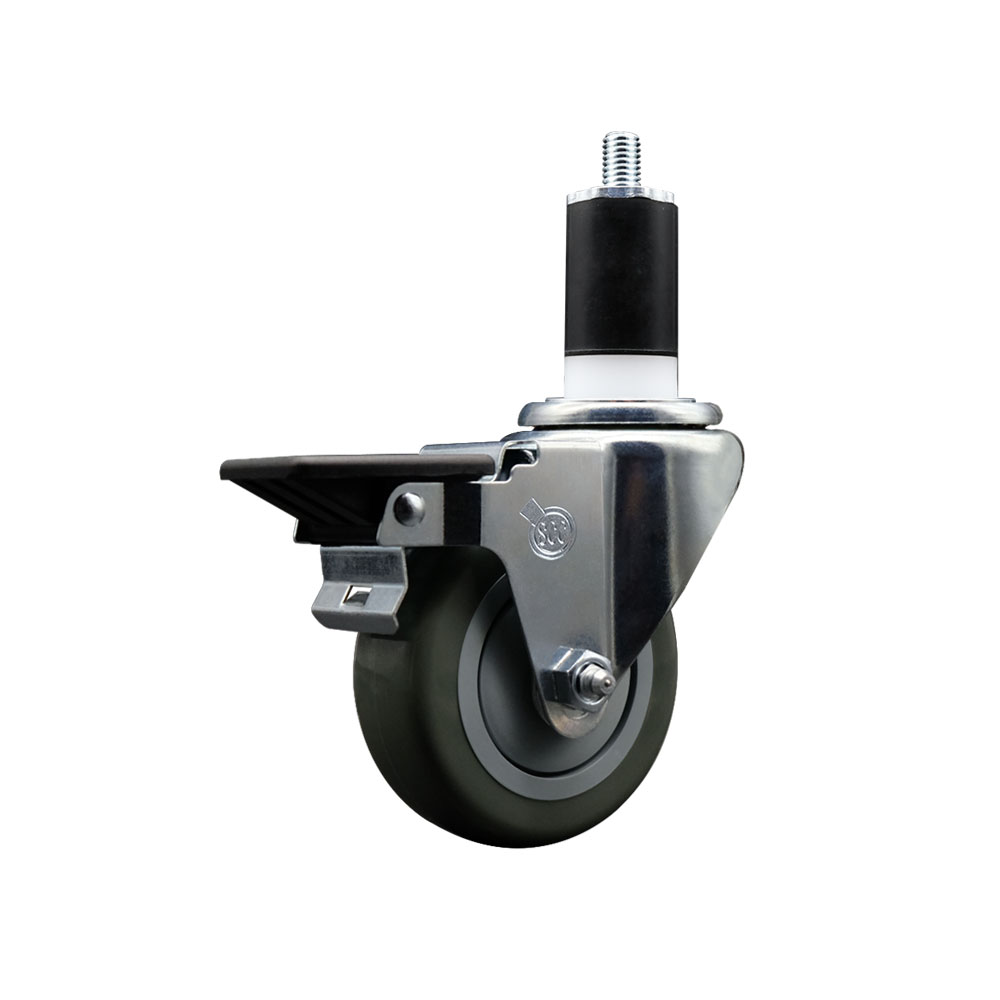 Polyurethane Expanding Stem Swivel Caster with 3.5 Inch Gray Wheel and 1-1/2" Stem & Posi Locking Brake - 300 lbs. Capacity Per Caster - Service Caster Brand — photo 1