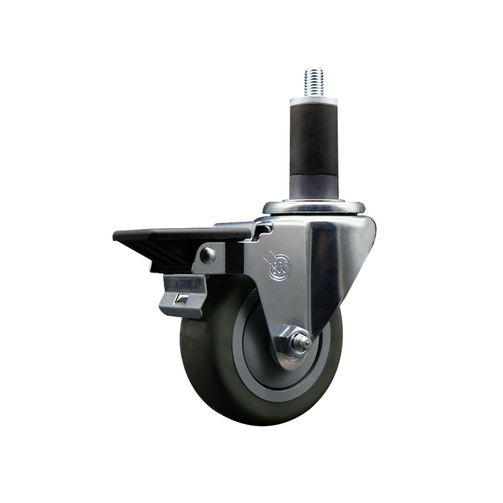 Polyurethane Expanding Stem Swivel Caster with 3.5 Inch Gray Wheel and 1-1/4" Stem & Posi Locking Brake - 300 lbs. Capacity Per Caster - Service Caster Brand — photo 1