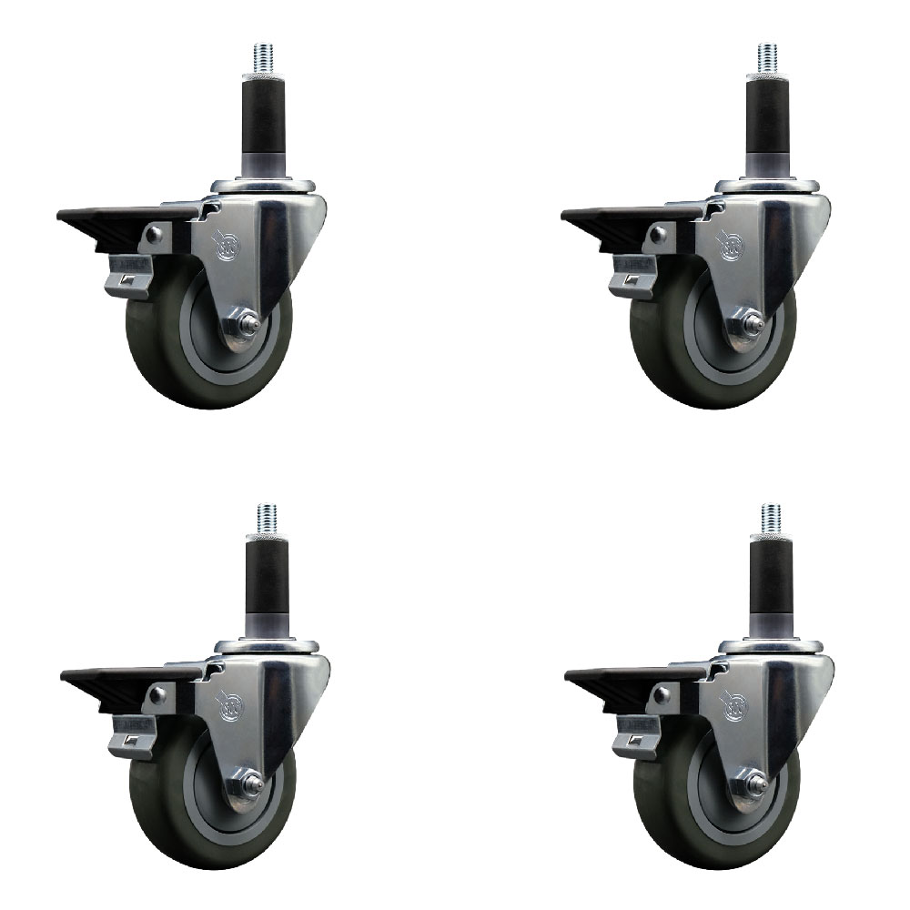 Polyurethane Swivel Expanding Stem Caster Set of 4 with 3.5 Inch Gray Wheels and 1-1/8" Stems - Includes 4 Swivel with Posi Locking Brakes - 300 lbs. Capacity Per Caster - Service Caster Brand — photo 1