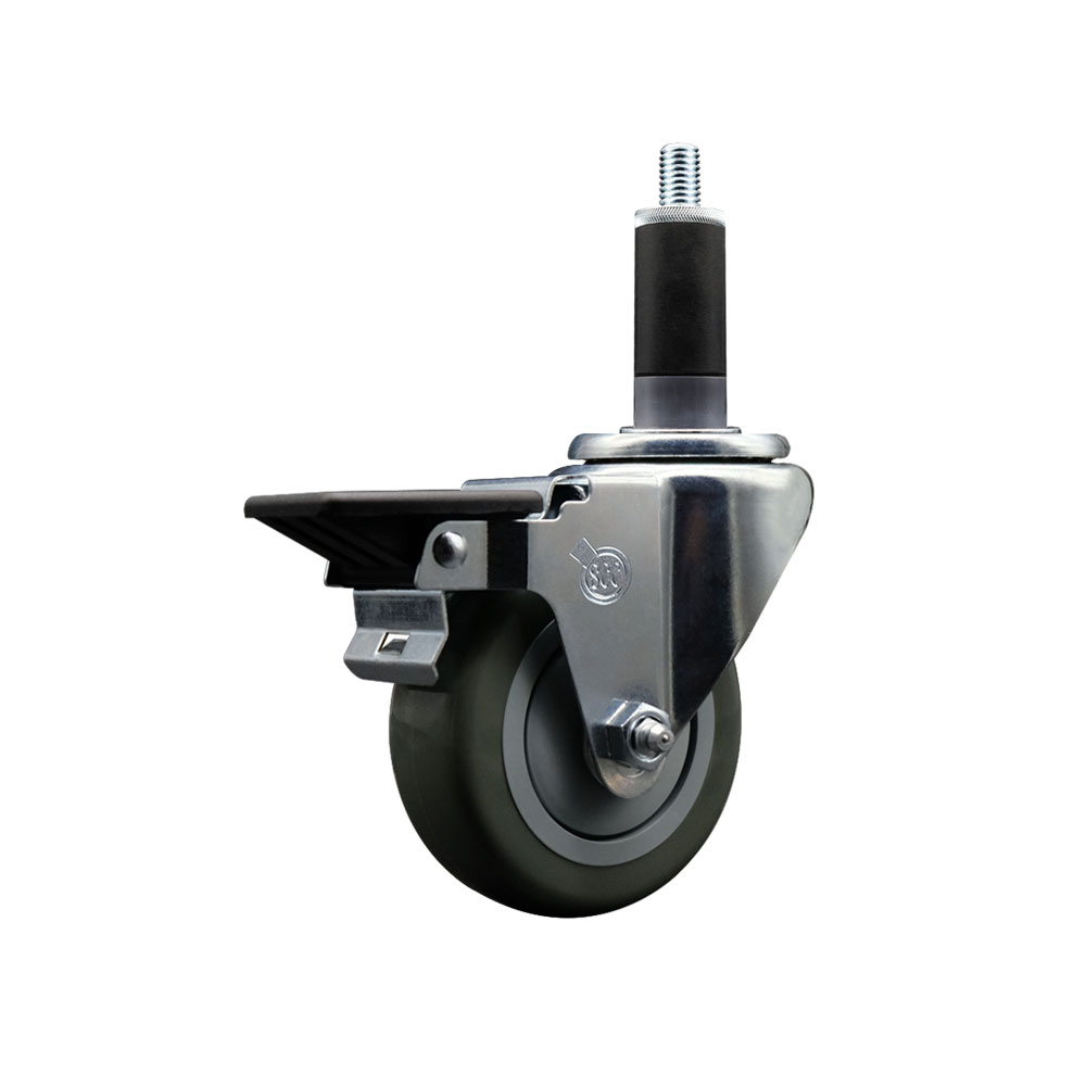 Polyurethane Expanding Stem Swivel Caster with 3.5 Inch Gray Wheel and 1-1/8" Stem & Posi Locking Brake - 300 lbs. Capacity Per Caster - Service Caster Brand — photo 1