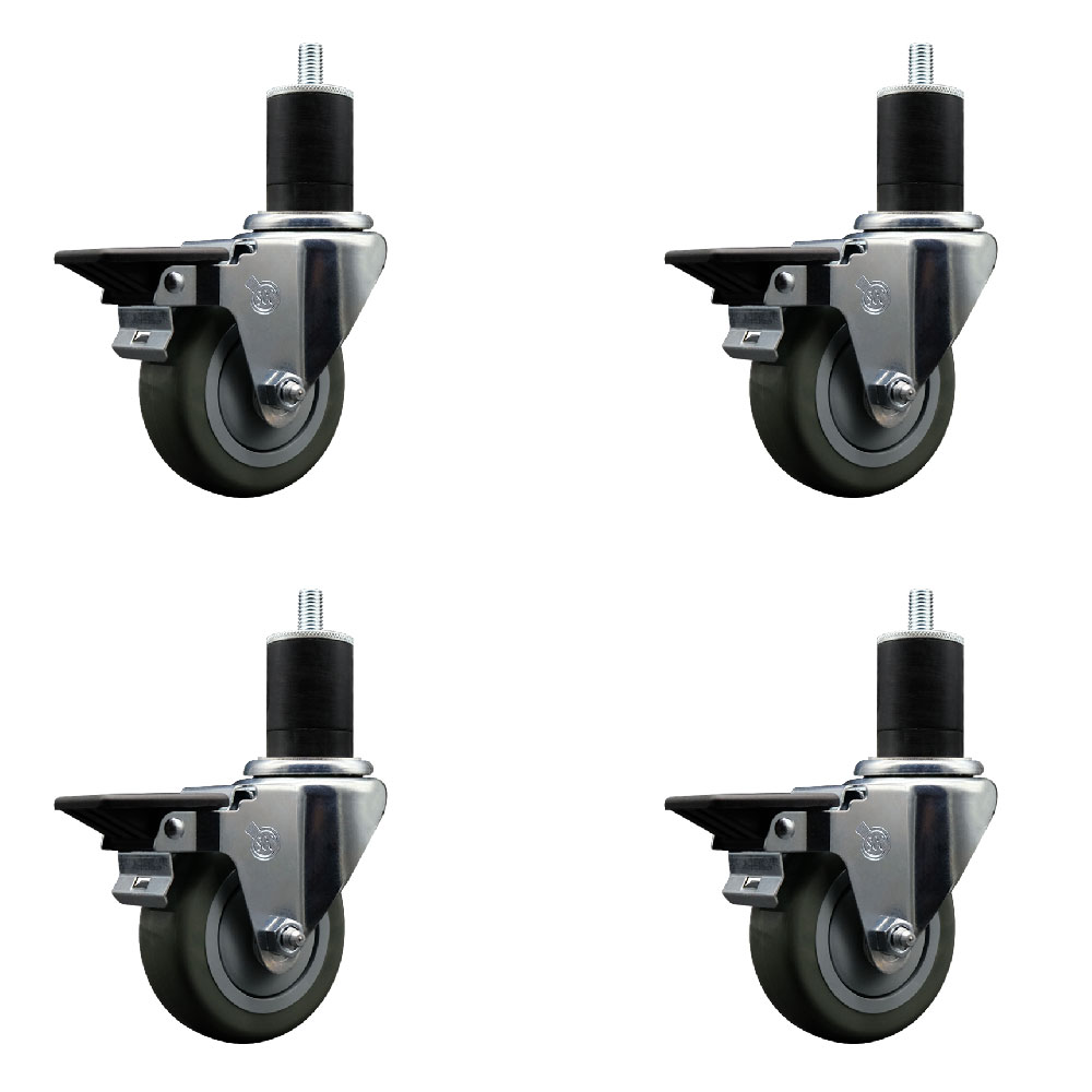 Polyurethane Swivel Expanding Stem Caster Set of 4 with 3.5 Inch Gray Wheels and 1-3/4" Stems - Includes 4 Swivel with Posi Locking Brakes - 300 lbs. Capacity Per Caster - Service Caster Brand — photo 1