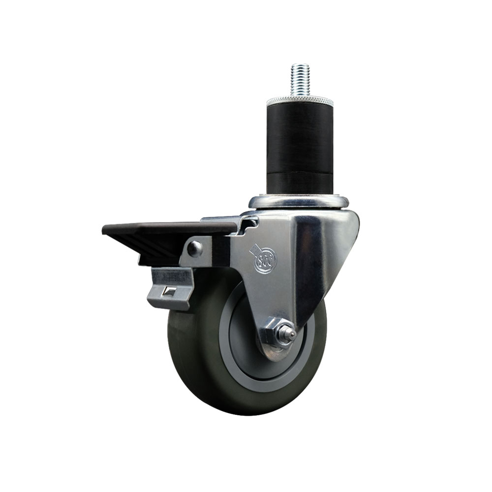 Polyurethane Expanding Stem Swivel Caster with 3.5 Inch Gray Wheel and 1-3/4" Stem & Posi Locking Brake - 300 lbs. Capacity Per Caster - Service Caster Brand — photo 1