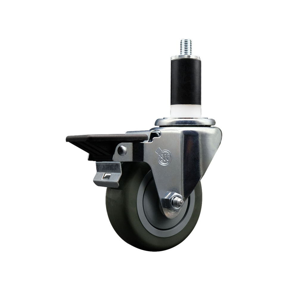 Polyurethane Expanding Stem Swivel Caster with 3.5 Inch Gray Wheel and 1-3/8" Stem & Posi Locking Brake - 300 lbs. Capacity Per Caster - Service Caster Brand — photo 1