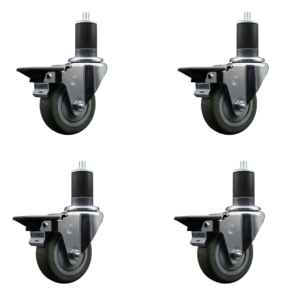 Polyurethane Swivel Expanding Stem Caster Set of 4 with 3.5 Inch Gray Wheels and 1-5/8" Stems - Includes 4 Swivel with Posi Locking Brakes - 300 lbs. Capacity Per Caster - Service Caster Brand — photo 1