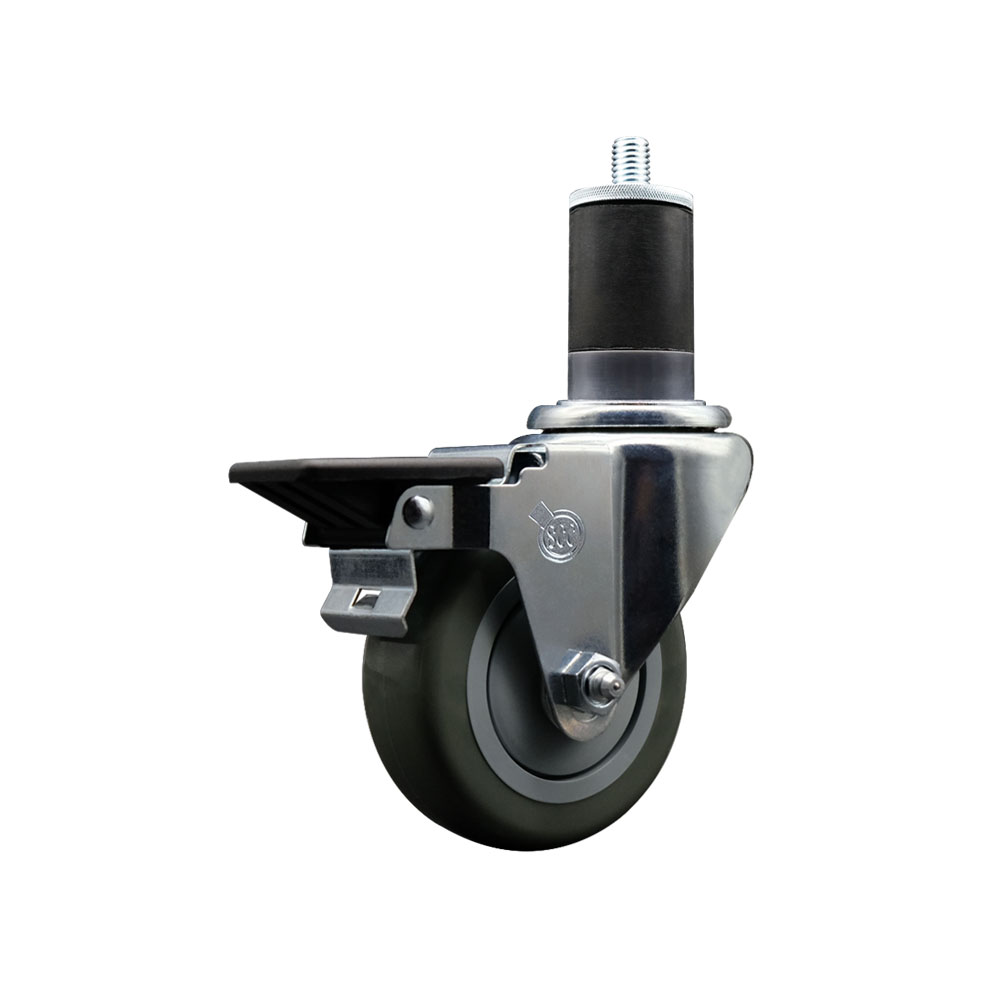 Polyurethane Expanding Stem Swivel Caster with 3.5 Inch Gray Wheel and 1-5/8" Stem & Posi Locking Brake - 300 lbs. Capacity Per Caster - Service Caster Brand — photo 1