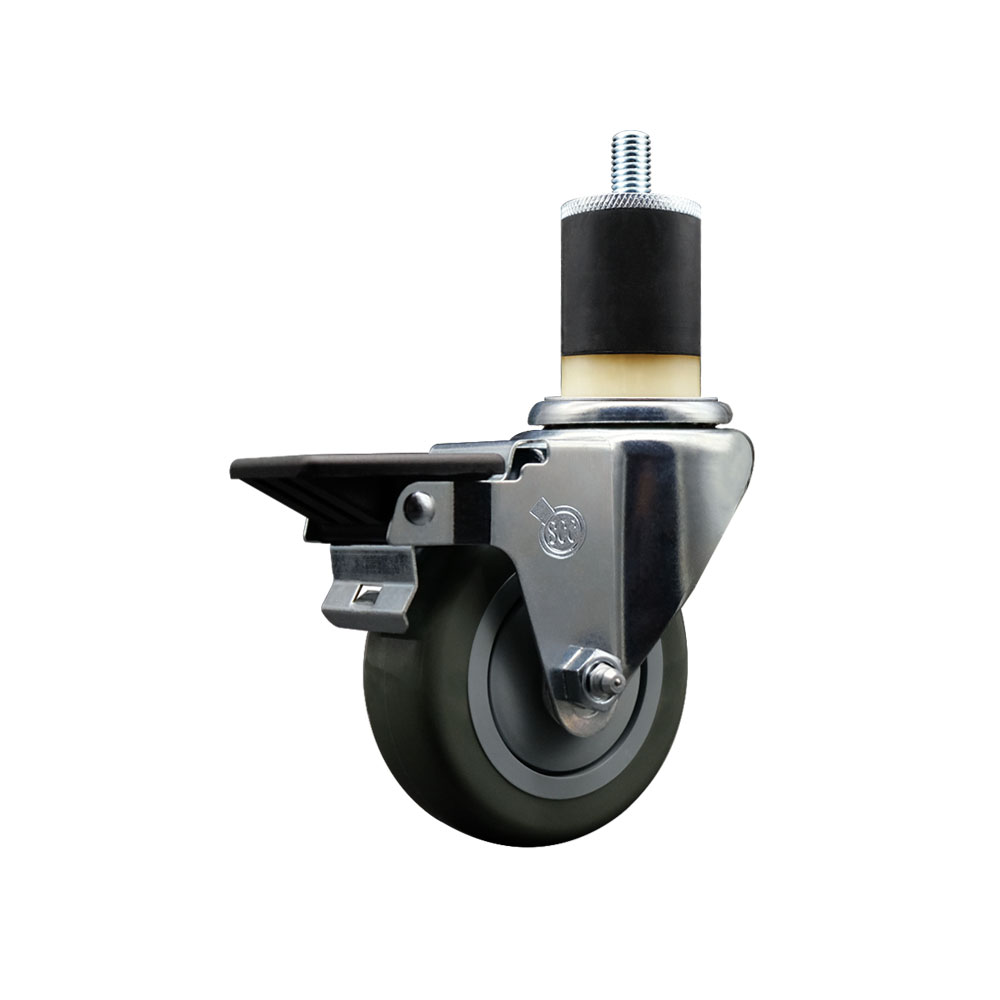 Polyurethane Expanding Stem Swivel Caster with 3.5 Inch Gray Wheel and 1-7/8" Stem & Posi Locking Brake - 300 lbs. Capacity Per Caster - Service Caster Brand — photo 1