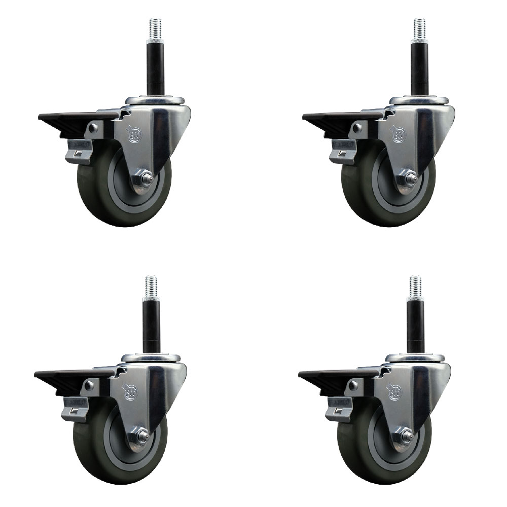 Polyurethane Swivel Expanding Stem Caster Set of 4 with 3.5 Inch Gray Wheels and 3/4" Stems - Includes 4 Swivel with Posi Locking Brakes - 300 lbs. Capacity Per Caster - Service Caster Brand — photo 1