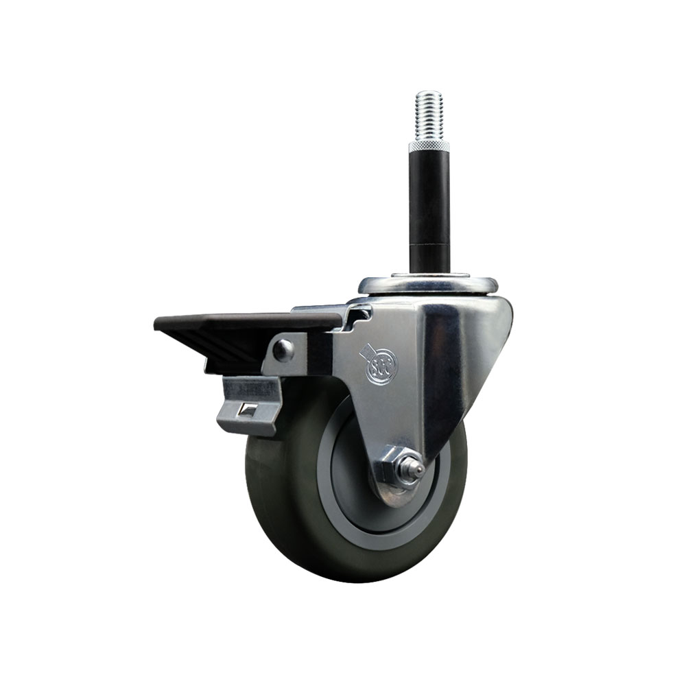Polyurethane Expanding Stem Swivel Caster with 3.5 Inch Gray Wheel and 3/4" Stem & Posi Locking Brake - 300 lbs. Capacity Per Caster - Service Caster Brand — photo 1