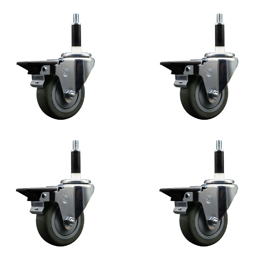 Polyurethane Swivel Expanding Stem Caster Set of 4 with 3.5 Inch Gray Wheels and 7/8" Stems - Includes 4 Swivel with Posi Locking Brakes - 300 lbs. Capacity Per Caster - Service Caster Brand — photo 1