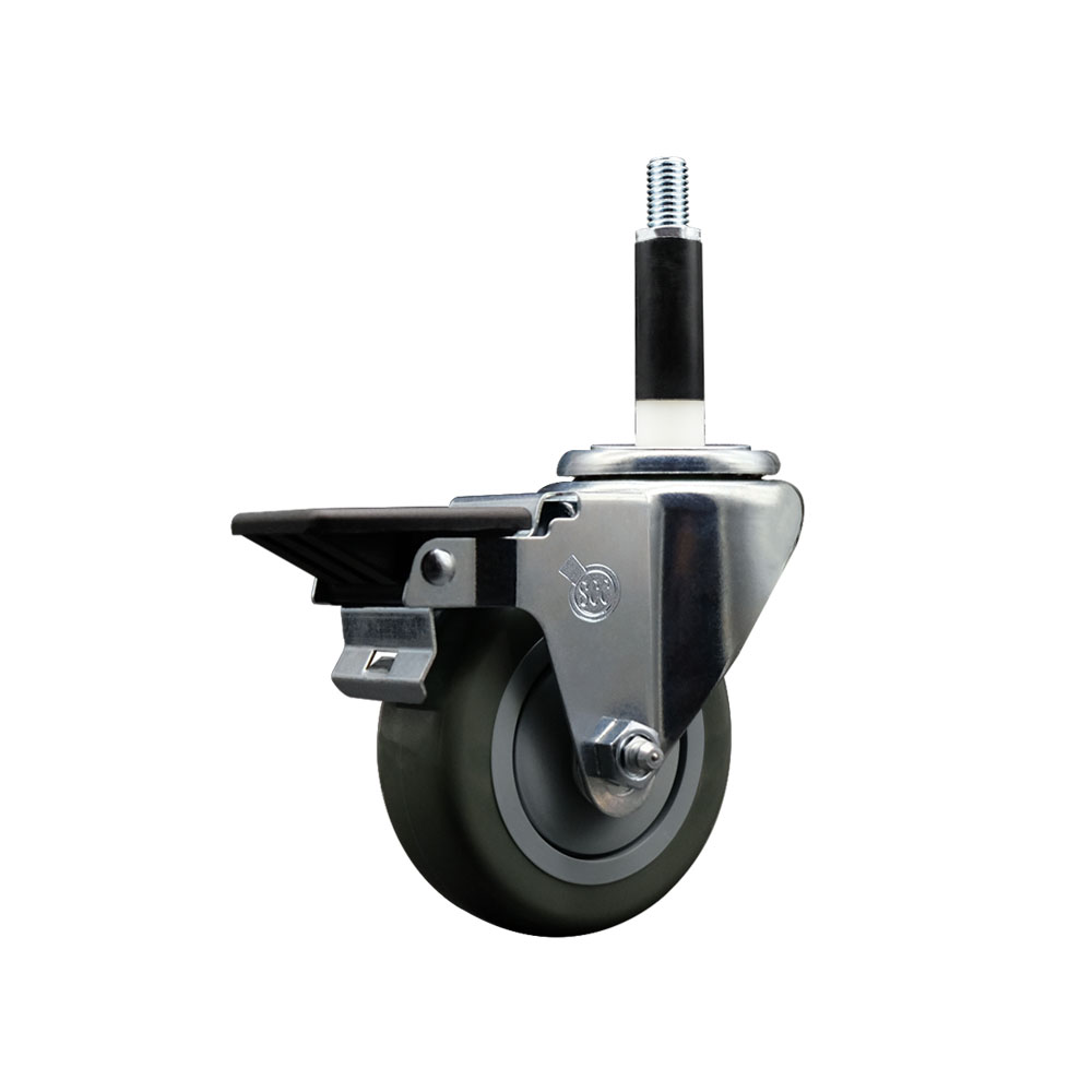 Polyurethane Expanding Stem Swivel Caster with 3.5 Inch Gray Wheel and 7/8" Stem & Posi Locking Brake - 300 lbs. Capacity Per Caster - Service Caster Brand — photo 1