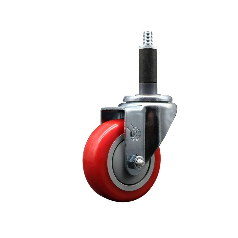 Polyurethane Expanding Stem Swivel Caster with 3.5 Inch Red Wheel and 1" Stem - 300 lbs. Capacity Per Caster - Service Caster Brand — photo 1