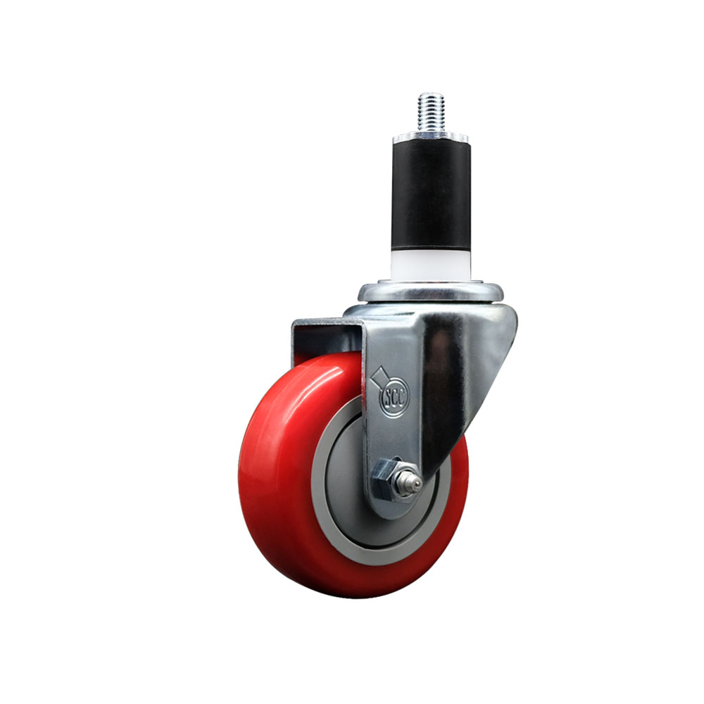 Stainless Steel Polyurethane Expanding Stem Swivel Caster with 3.5 Inch Red Wheel and 1-1/2" Stem - 300 lbs. Capacity Per Caster - Service Caster Brand — photo 1