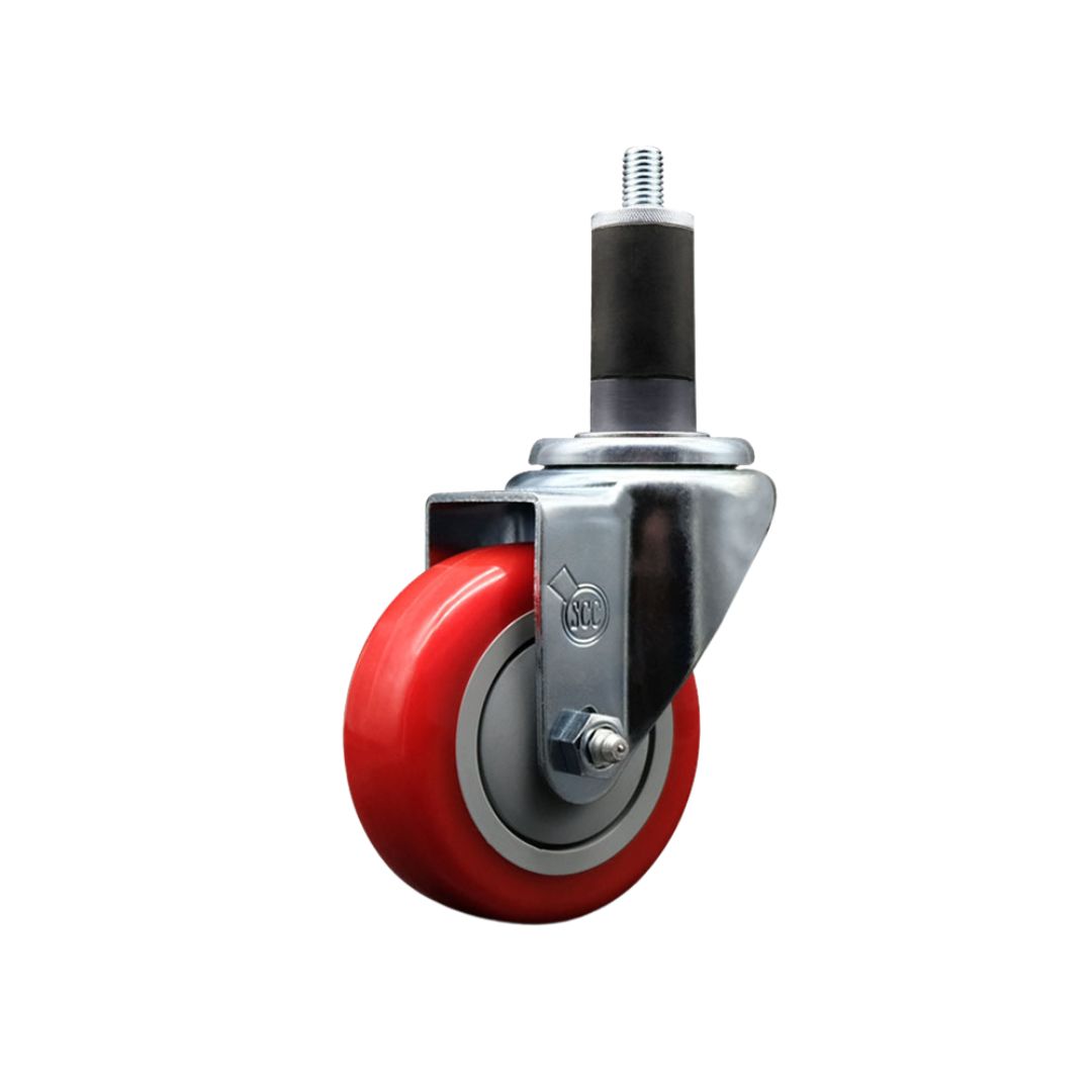Polyurethane Expanding Stem Swivel Caster with 3.5 Inch Red Wheel and 1-1/4" Stem - 300 lbs. Capacity Per Caster - Service Caster Brand — photo 1
