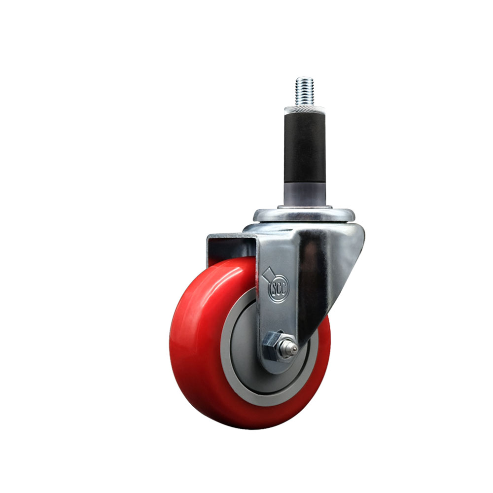 Polyurethane Expanding Stem Swivel Caster with 3.5 Inch Red Wheel and 1-1/8" Stem - 300 lbs. Capacity Per Caster - Service Caster Brand — photo 1