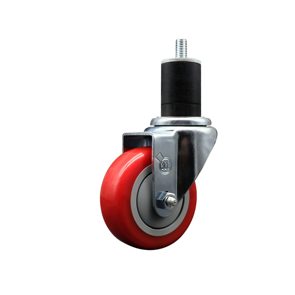 Polyurethane Expanding Stem Swivel Caster with 3.5 Inch Red Wheel and 1-3/4" Stem - 300 lbs. Capacity Per Caster - Service Caster Brand — photo 1