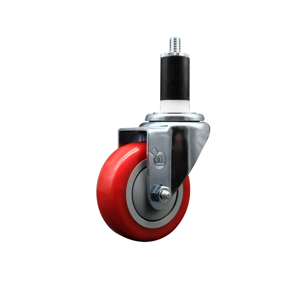 Polyurethane Expanding Stem Swivel Caster with 3.5 Inch Red Wheel and 1-3/8" Stem - 300 lbs. Capacity Per Caster - Service Caster Brand — photo 1