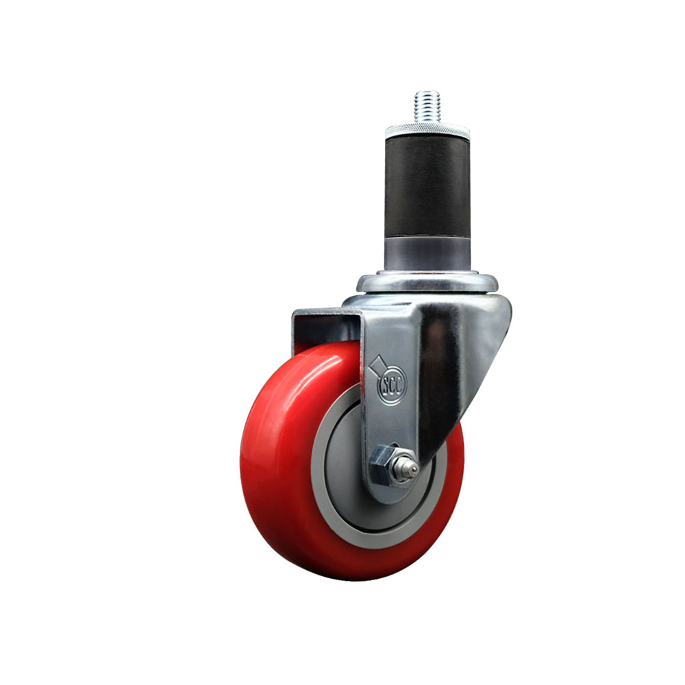 Polyurethane Expanding Stem Swivel Caster with 3.5 Inch Red Wheel and 1-5/8" Stem - 300 lbs. Capacity Per Caster - Service Caster Brand — photo 1