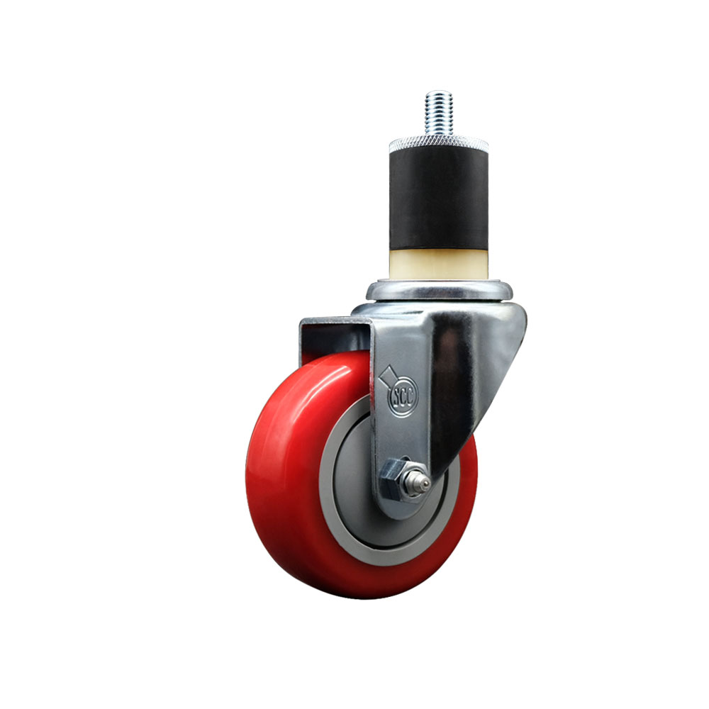 Stainless Steel Polyurethane Expanding Stem Swivel Caster with 3.5 Inch Red Wheel and 1-7/8" Stem - 300 lbs. Capacity Per Caster - Service Caster Brand — photo 1