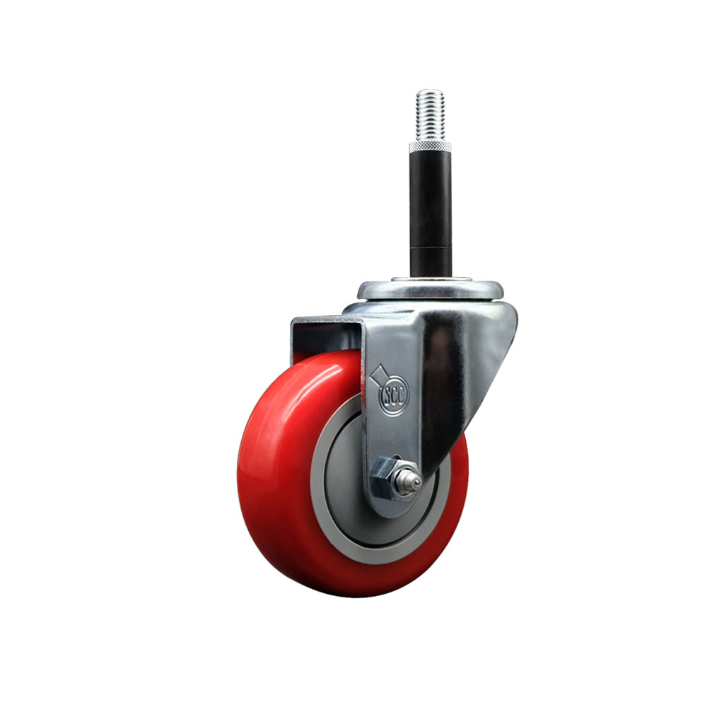 Stainless Steel Polyurethane Expanding Stem Swivel Caster with 3.5 Inch Red Wheel and 3/4" Stem - 300 lbs. Capacity Per Caster - Service Caster Brand — photo 1